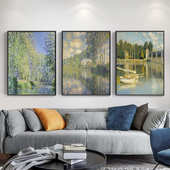 餐厅客厅莫奈沙发印象画日出装 饰画背景墙挂画壁画名画世界三联