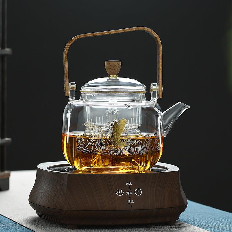 玻璃蒸煮茶壶家用电陶炉烧水壶专用茶具加厚黑茶提梁壶泡茶器套装