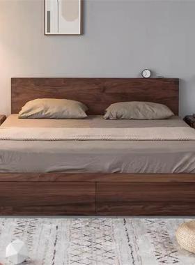 双北美黑M-07051胡桃1实木气压储物床主卧高箱抽屉式多功日能1.8