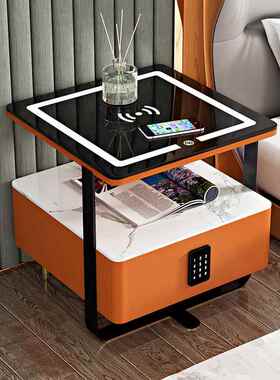 全实木室智能床头轻柜卧简现代岩板无线充电小型密码锁ATM68389奢