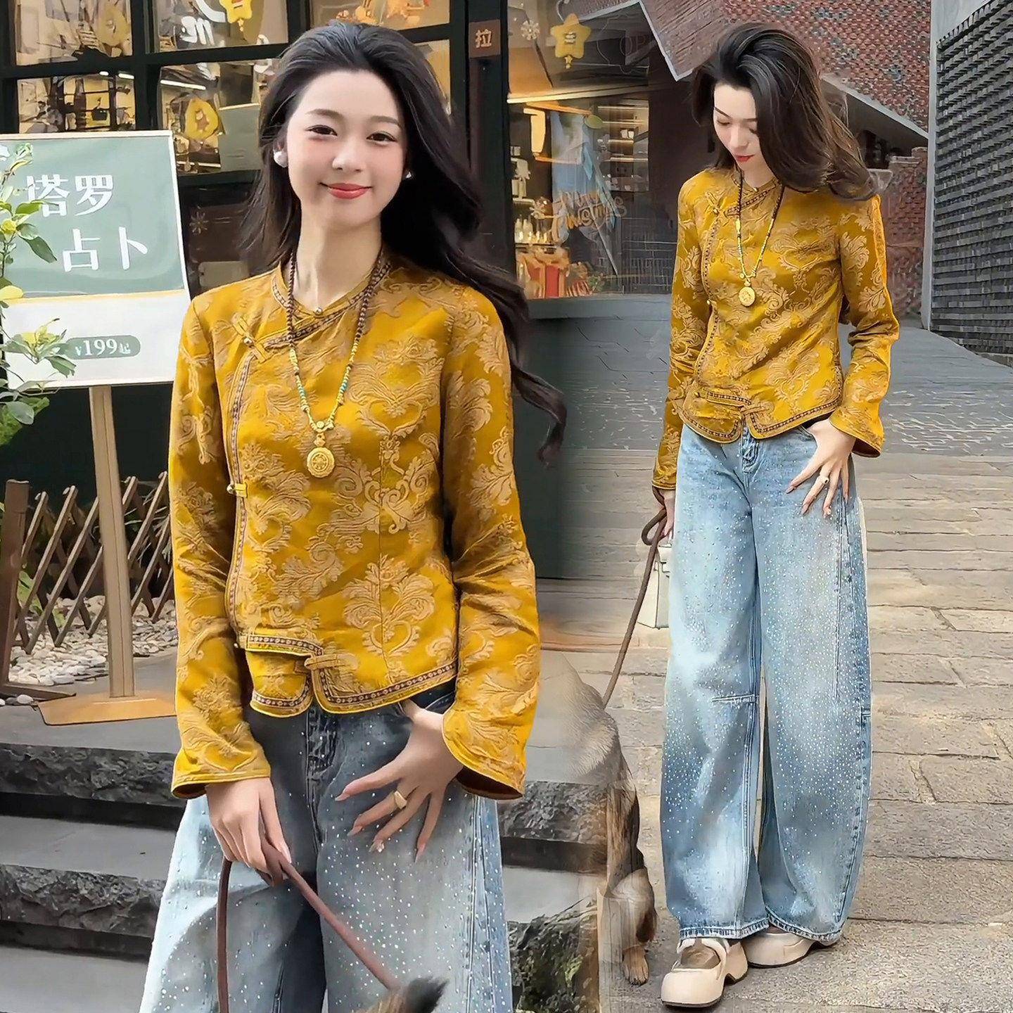 香港代购新中式重工提花短外套女春季新款盘扣国风上衣斜襟衬衫潮