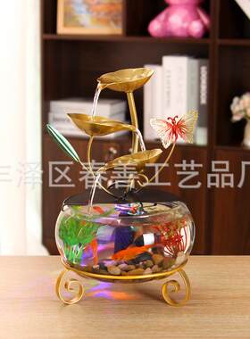直播流水摆件源头工厂桌面喷泉风水池鱼缸摆设铁艺室内家居装饰品