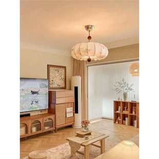 中古风卧室吊灯法式 侘寂风温馨房间主卧灯 复古布艺花纹餐厅灯日式