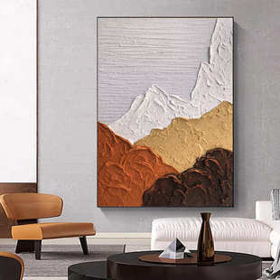 手绘油画纯手工橙色客厅抽象装饰画丙烯砂岩立体肌理玄关挂画落地
