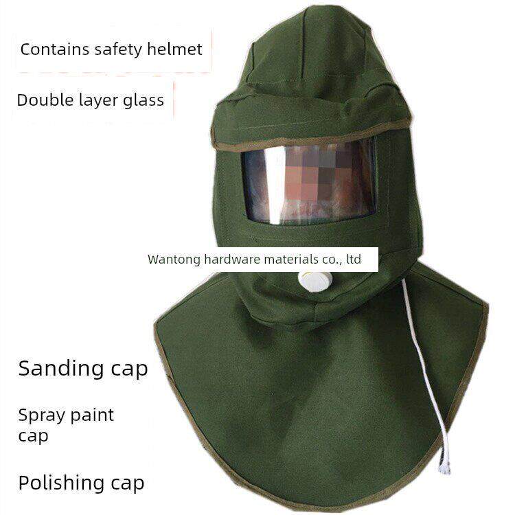 喷砂喷漆弯玻璃大头帽防溅风沙头套帽面罩风帽披肩帽打磨防尘船厂