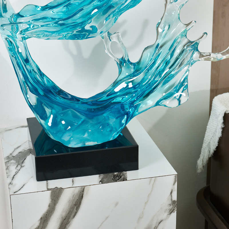 现代简约透明树脂雕塑装饰艺术创意浪花摆件风生水起酒店大堂玄关