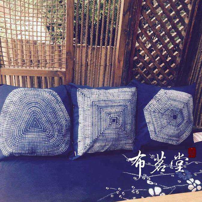 布茗堂扎染抱枕套纯手工扎花植物蓝染
