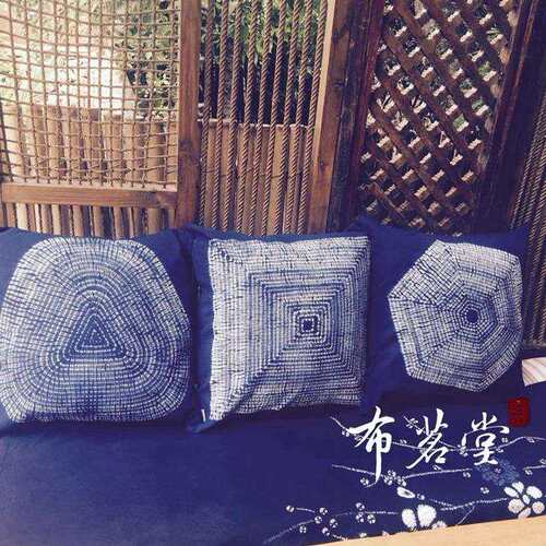 布茗堂 扎染抱枕套 纯手工扎花植物蓝染