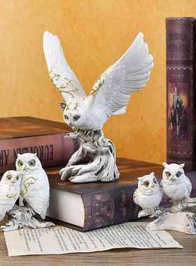 装饰工艺品摆件高级感美式猫头鹰客厅书房摆件家居卧室桌面树脂装