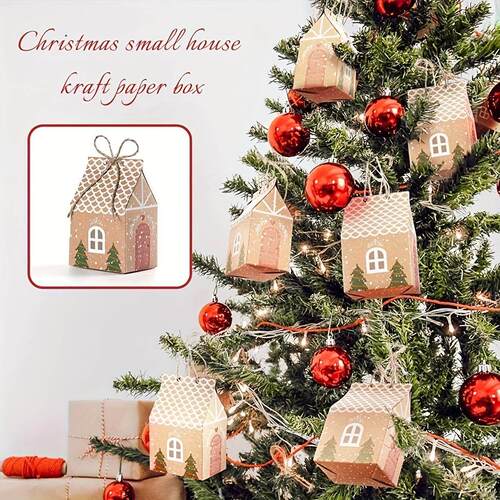 5pcsChristmas Small House Gift Box礼品包装盒圣诞牛皮纸礼物盒