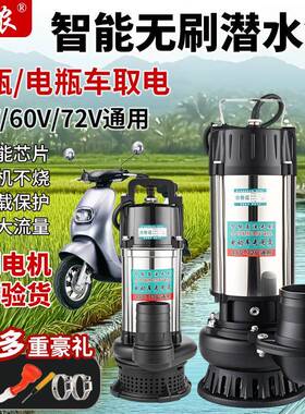 不锈钢潜水泵家用浇水机小型抽水泵电瓶车12V48V60V72V通用直流泵