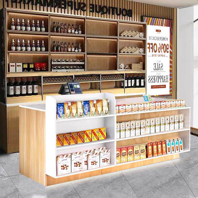 多层储物吧台店铺转角收银台展示架超市前台便利店接待台置物架