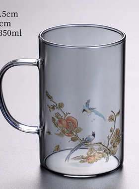 创意玻璃水杯高硼硅耐热烟灰色大容量带把手水杯办公家用个人杯