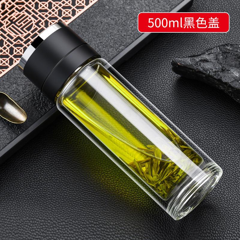 一键开盖车载杯耐热玻璃杯高硼硅杯子双层玻璃杯速开男士泡茶水杯