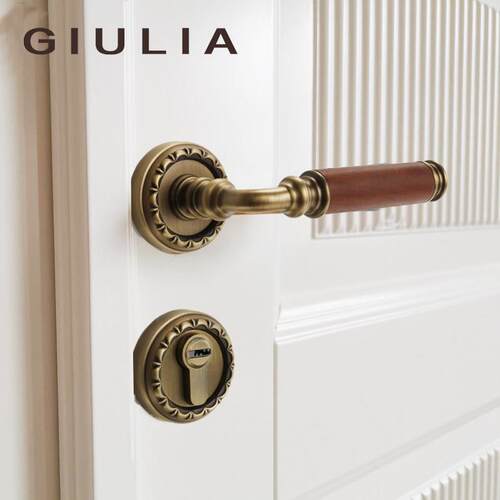 GIULIA意大利进口木头法式覆古门锁卧室门把手黄铜磁吸静音门锁