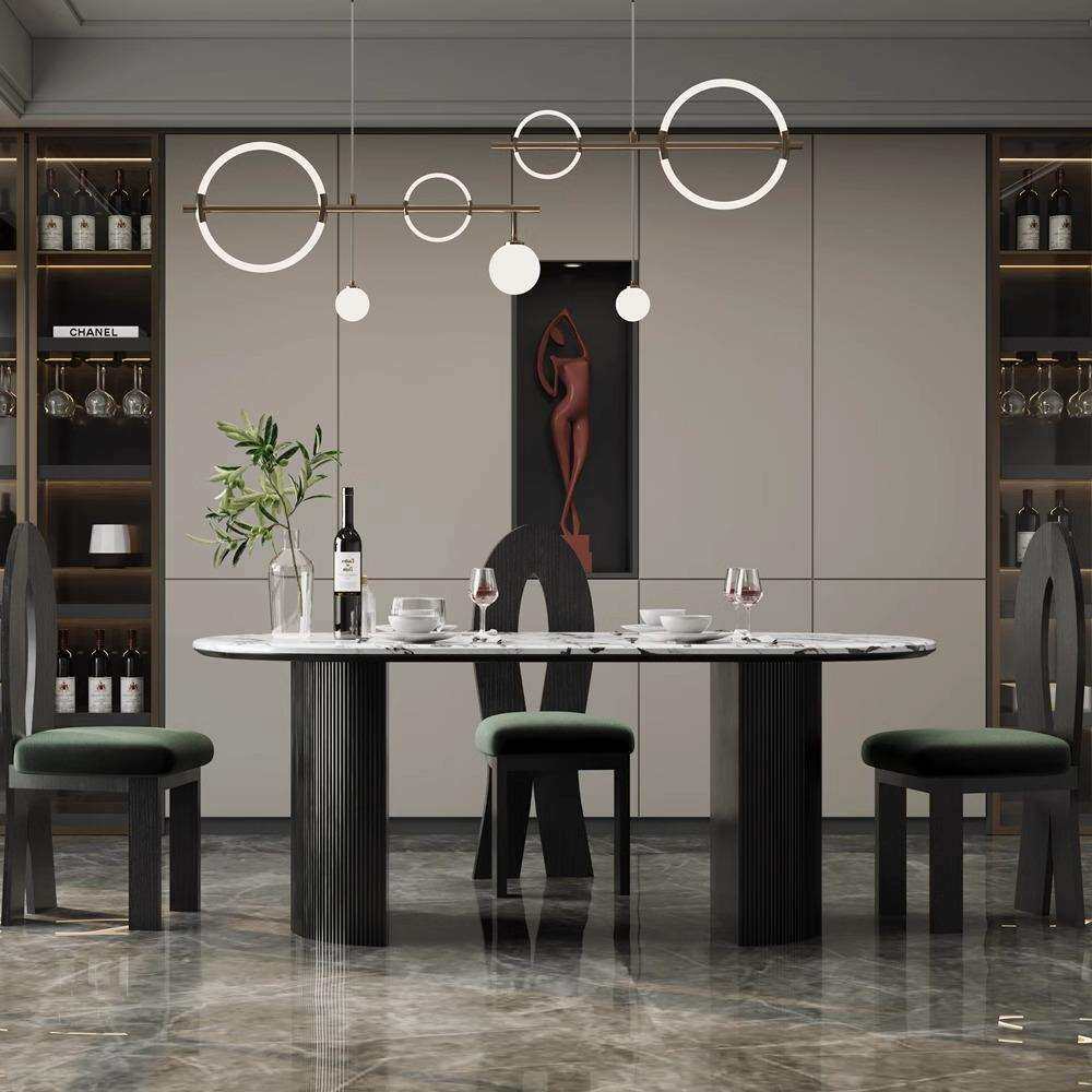 法式大理石餐桌卡拉卡塔轻奢现代简约复古椭圆岩板桌椅组合