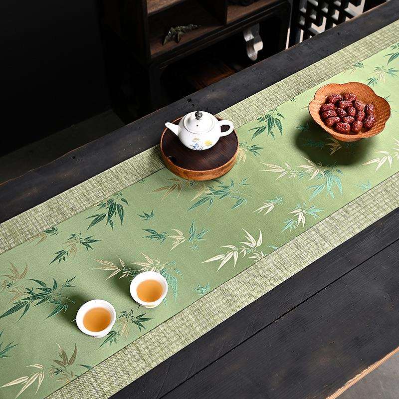 双面复古织锦提花茶席日式禅意防水棉麻布桌旗新中式茶台茶布艺
