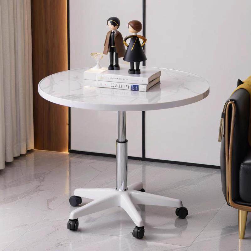 简约带滑轮圆桌家用可升降阳台小桌子休闲接待洽谈桌旋转沙发边桌