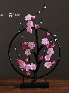 正品装中式铁装艺梅花摆件家居饰品意创鸟玄关电视柜办公室软禅意
