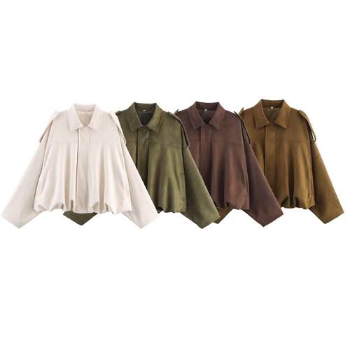 Women's face lapel pocket decoration pilot jacket jacket