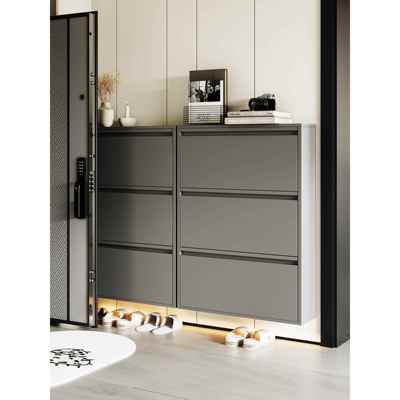 超薄钢制翻斗鞋柜101215cm家用门口2025新款入户玄关柜极窄小户型