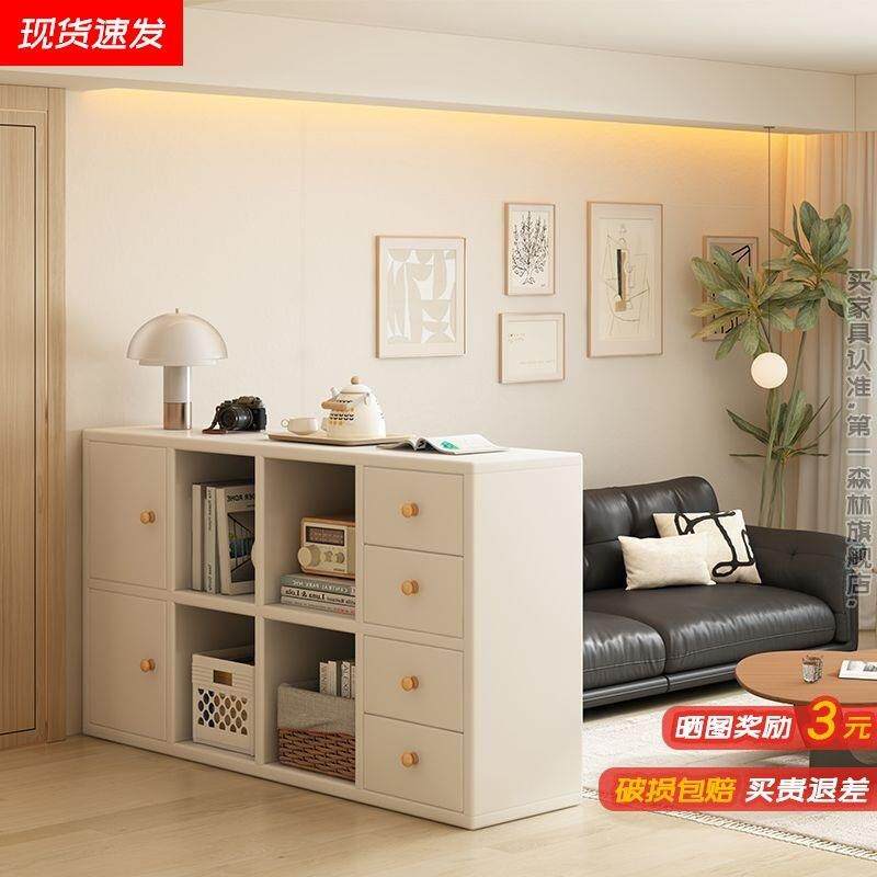 实木书柜落地置物柜客厅隔断柜子沙发边柜一体靠墙储物柜家用书架
