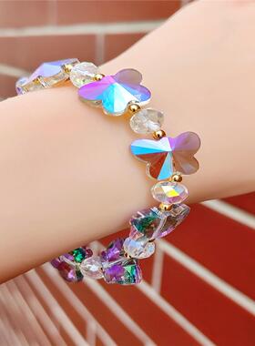 水晶手链女多颜色可选 甜美时尚饰品8mm10mm14mm水晶蝴蝶手串