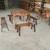 木餐桌餐小椅组合饭店吃快餐店桌实椅面馆276烧烤四方桌仿古八仙