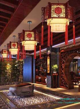 仿古中式吊灯木艺羊皮客厅餐厅书房灯复古茶楼酒店饭店灯具中国风