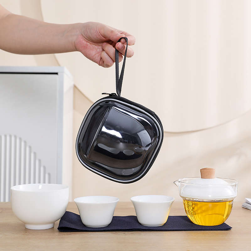 旅行茶具套装羊脂玉瓷一壶三杯便携式户外旅游露营泡茶壶功夫茶具