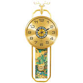 新中式 饰壁钟创意江山图表挂墙轻奢静音石英钟 黄铜挂钟家用客厅装