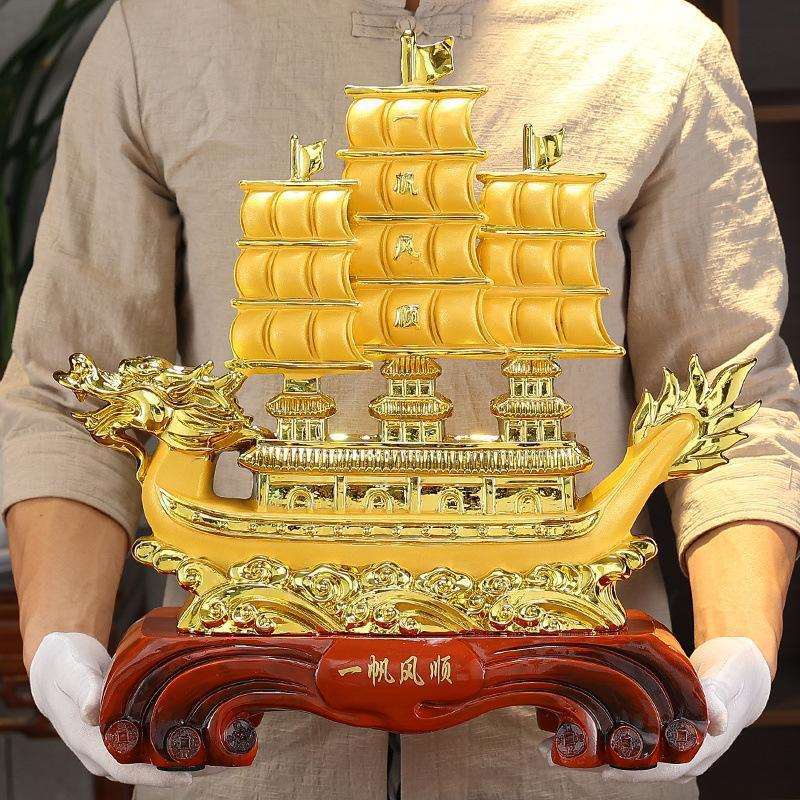 一帆风顺帆船摆件工艺品办公室桌面上风水招财家居客厅酒柜装饰品