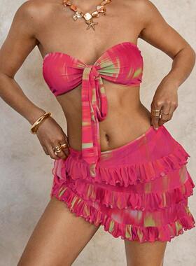 Women'S Tie-Dye Gradient Print Bikini Set, 3-Piece Summer