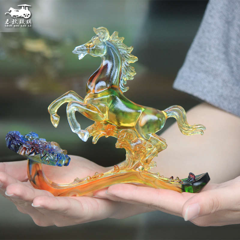 送家居饰品工艺品外国摆件如意客户商务礼品琉璃马上马