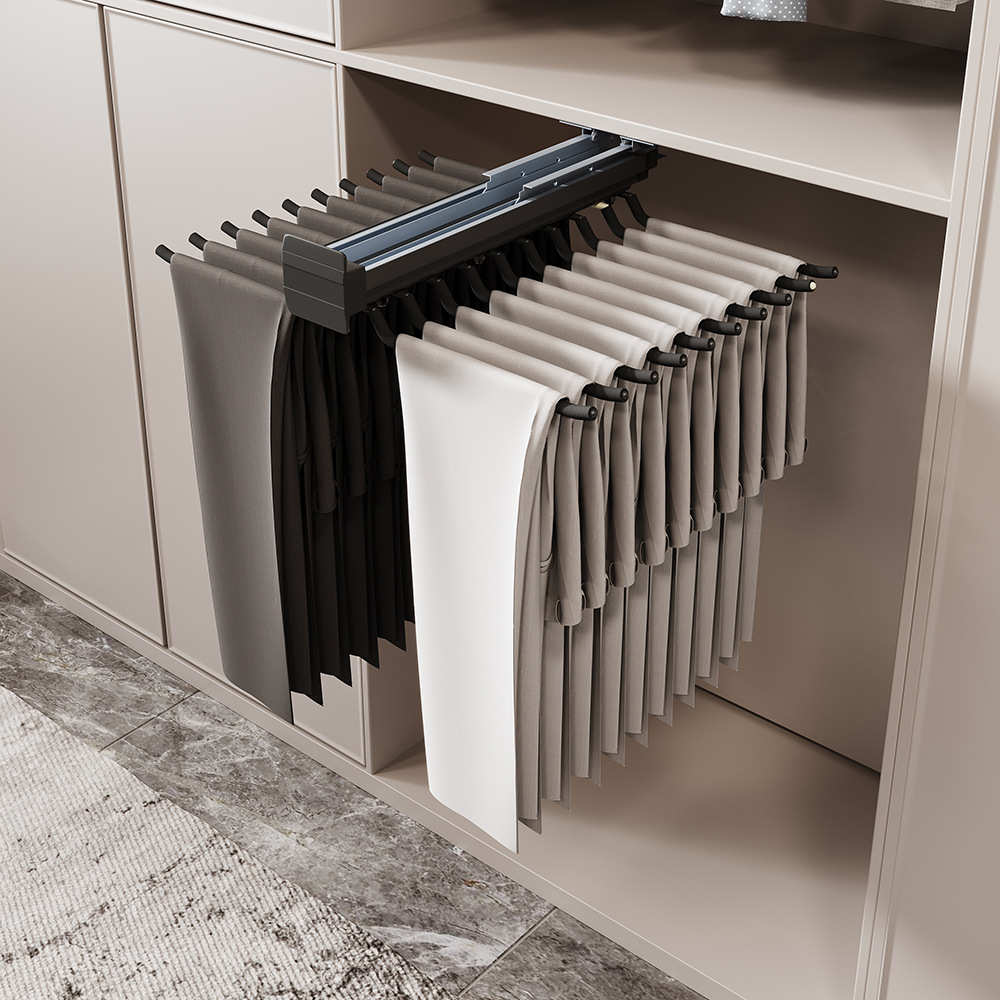 裤架衣柜内置滑轨顶装双排多种深度收纳家用挂裤轨道多功能阻尼抽