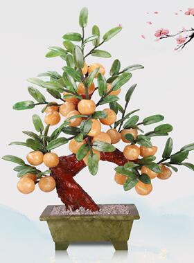 天然黄玉蟠桃树客厅仙桃家居装饰品博古架玉器玉雕高档寿桃摆件