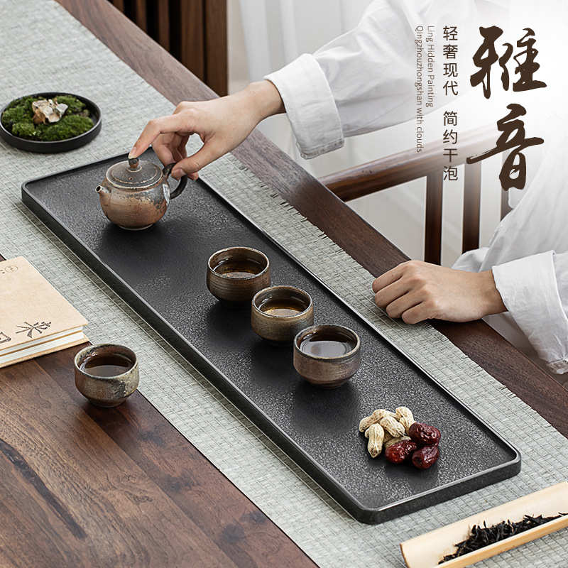 天然整块乌金石头茶盘大号家用干泡简约泡茶台石制板茶桌茶托批发