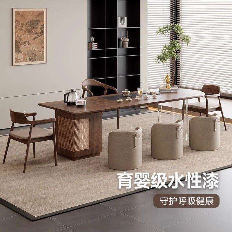 高端新中式北美黑胡桃木意式岛台茶桌办公室茶台轻奢现代高级感