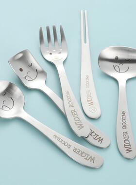 儿童304不锈钢勺子卡通笑脸小勺子宝宝辅食餐具幼儿园喂养勺子