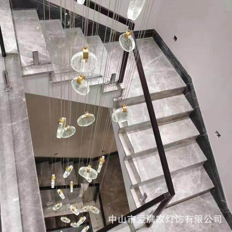 网红轻奢水晶灯楼梯长吊灯LED灯具别墅跃层挑空loft复式旋转吊灯