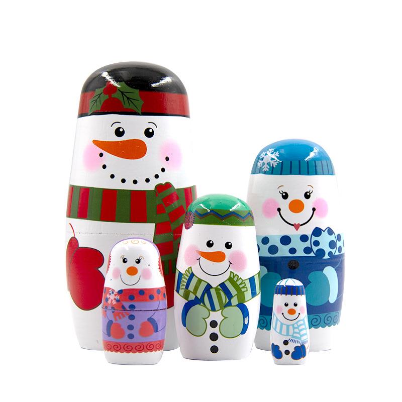俄罗斯套娃 大雪人5层 木制品玩具厂家 特色手工艺品节日礼物