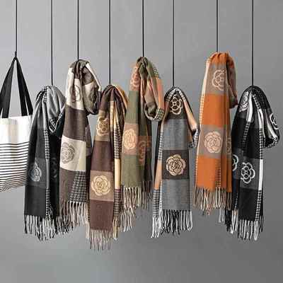 仿羊绒围巾披肩高级感中长款格子复古气质长巾格纹秋冬季保暖围脖