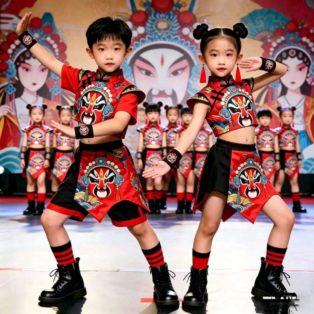 六一儿童京剧脸谱戏曲演出服啦啦操街舞走秀国风表演服男女