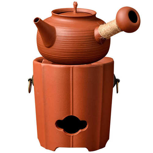 中式耐热潮汕红泥炭炉砂铫壶薄胎煮茶煤碳炉紫砂烧水朱泥壶可跳盖