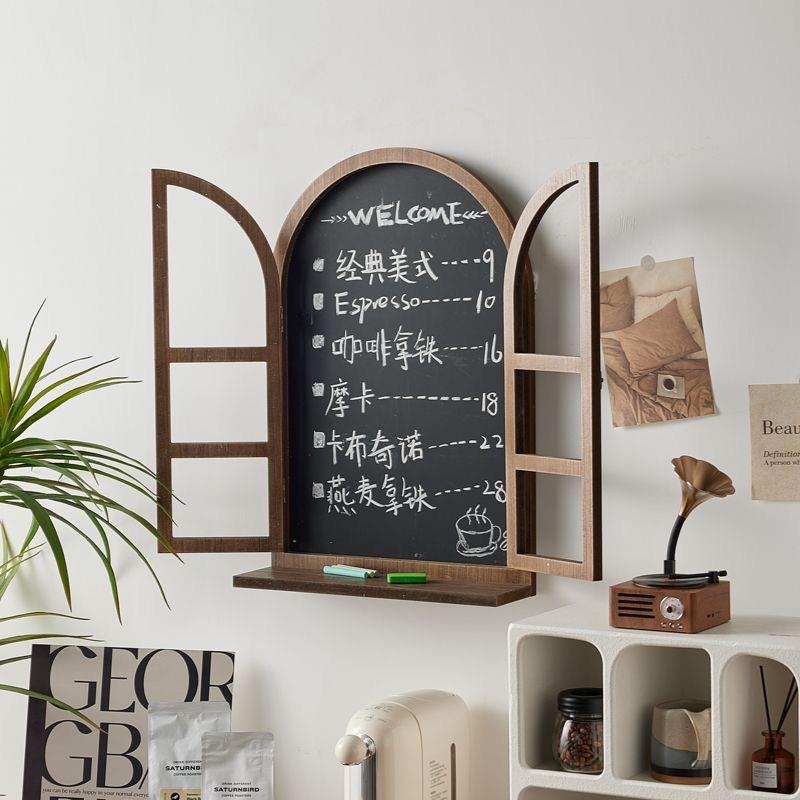 复古做旧假窗黑板壁挂置物隔板架咖啡服装店墙面装饰立体留言板