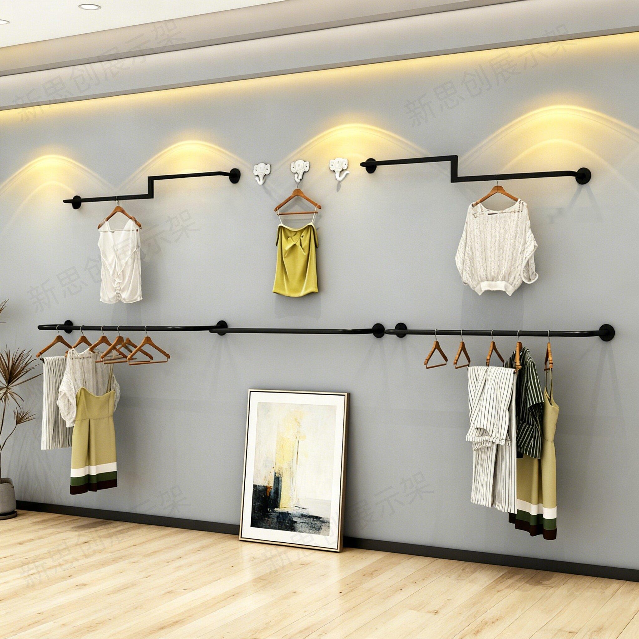 服装店展示架加厚货架侧挂上墙衣服架男女装正挂衣服杠组合陈列架