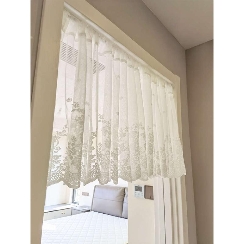 纱帘窗纱白色蕾丝田园美式半帘小窗帘飘短帘门帘隔断免打孔成品