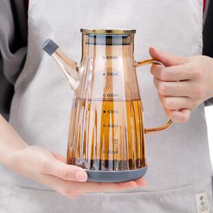 玻璃油壶厨房家用不挂油大容量带刻度不锈钢调料瓶防漏倒油瓶呷鸣