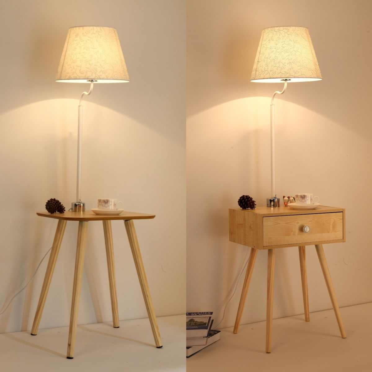 卧室床头柜落地灯现代客厅沙发旁边几置物台灯茶几一体网红氛围灯