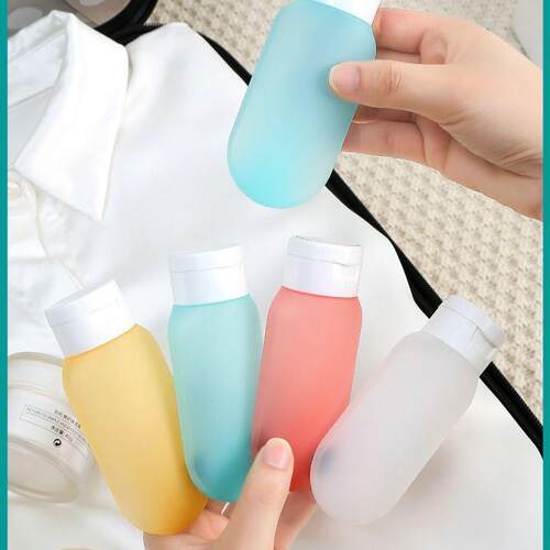 Velvet-finish upside-down travel bottle, colorful blow-molde